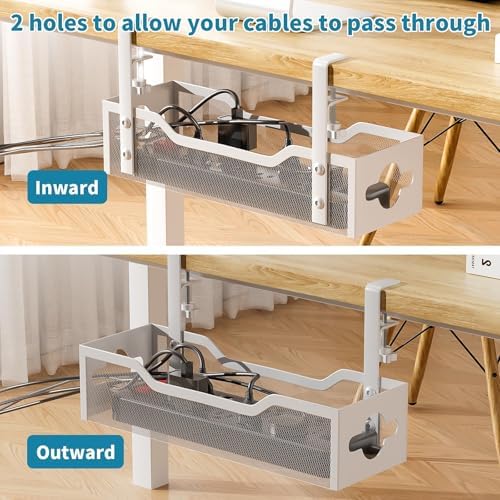 Under Desk Cable Management Tray 3 Pack, Cable Management Under Desk No Drill, Cable Organizer with Clamp for Wire Manag