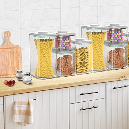 Airtight Food Storage Containers Set of 4 with One-Press Seal Lids – BPA-Free Kitchen Canisters for Pantry Organization – Stackable, Leakproof, Clear Plastic Bins with Labels & Marker