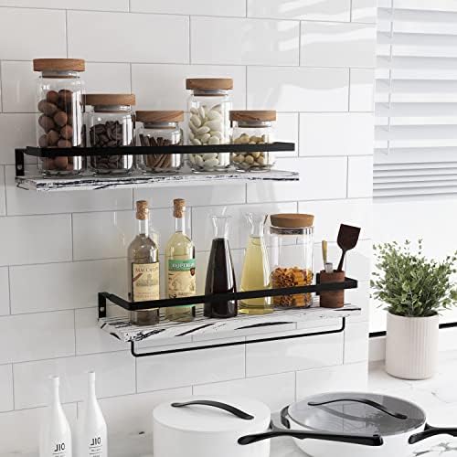 Floating Shelves for Wall, Bathroom Shelves with Towel Bar, Wall Mounted Storage Shelves for Kitchen, Bathroom, Set of 2