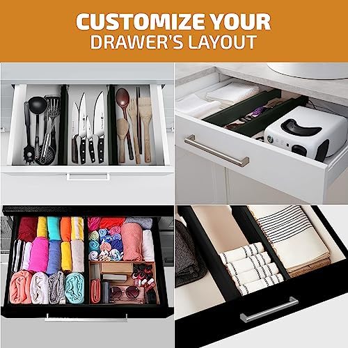 6-Pack Drawer Dividers 2.6-Inch High Dresser Organizer 16 to 22 Inch, Black