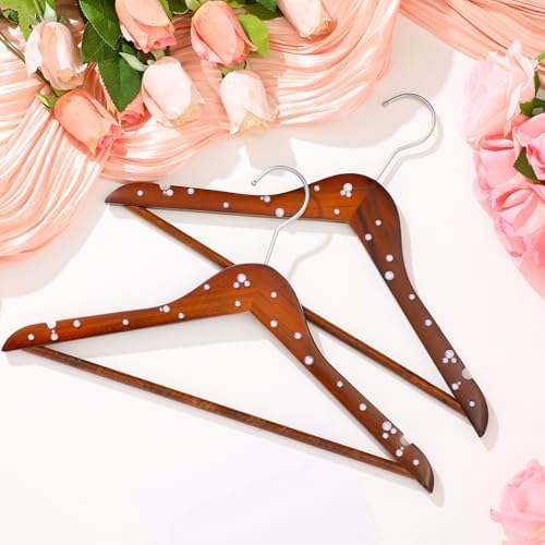 Cinnvoice 5 Pcs Wooden Pearl Bridal Dress Hanger, Walnutcolor, Classic