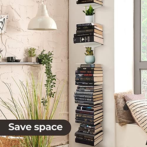 Floating Book Shelves for Wall, 8 Tier Invisible Floating Bookshelf, Vertical Spine Book Tower, Wall Mounted & Space Sav