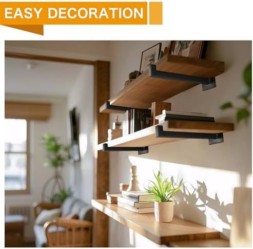 EZYDECOR Shelf Brackets Black Brackets for Shelves with Lip 10 Inch 6 Pack