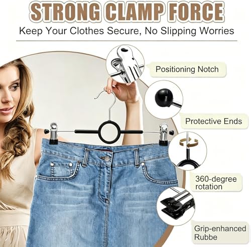 Pants Hangers with Clips,20 Pack 12Inch Adjustable Heavy Duty Metal Hangers,Space Saving Skirt Hangers for Women,Non-Slip Shorts Jeans Trousers Clothes Hangers