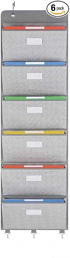 Over The Door File Organizer - 6 Extra Large Pockets Hanging Wall Mounted Storage Files Holder Pocket Chart for Magazine, Notebooks, Planners, Mails etc. Office Home Supplies