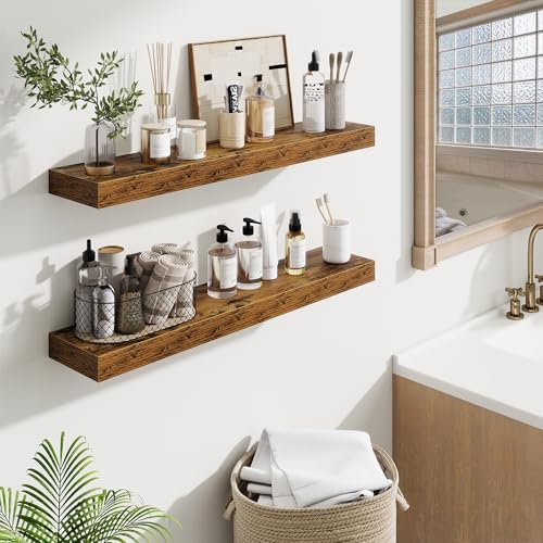 Fun Memories Bathroom Shelves 32 Inch Long Set of 2, Floating Shelves for Wall with Invisible Brackets, for Bedroom, Liv