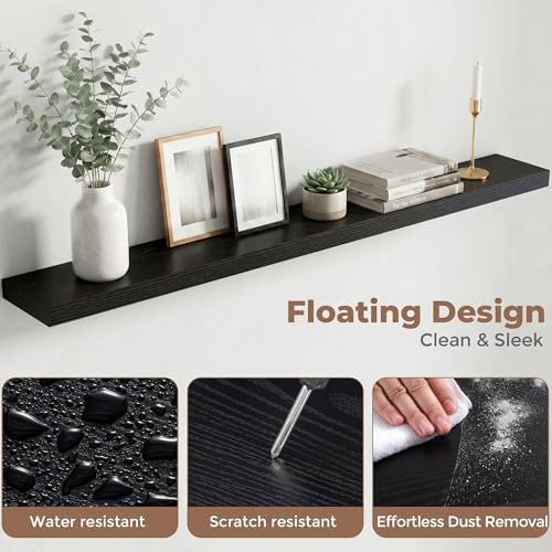 55 Inch Floating Shelves for Wall, 6.5"D Wood Storage Shelves, Black Finish