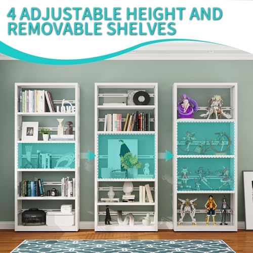 SteeLoong 5 Tier Bookcase, 68" H Metal Bookshelf with 4 Adjustable Shelves