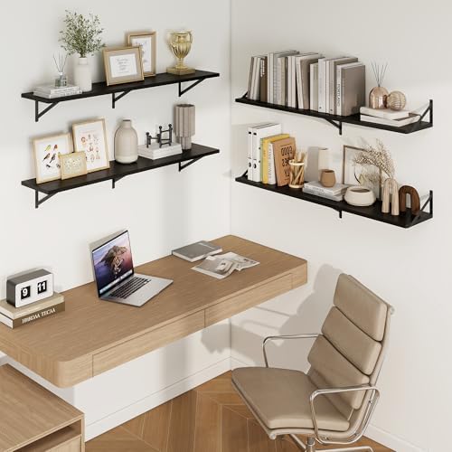 Axeman Deep Floating Shelves, 48'' x 10'' Black Wall Shelves Set of 2