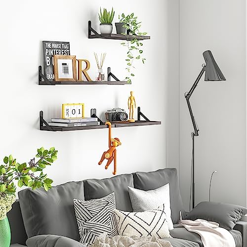 YGEOMER 4 Different Sizes Floating Shelves for Wall Decor, Weathered Gray