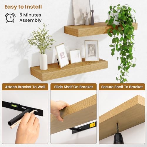 Fun Memories Floating Shelves Bathroom for Wall Mounted Shelves, 20 Inch Wood Shelf Set of 2, Home Storage & Display Dec