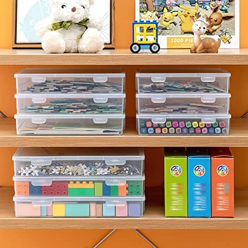 Kingrol 12 Pack Clear Plastic Storage Containers with Lids, 8 x 5 x 1.75 Inch Empty Hinged Boxes, Stackable Organizer Bo