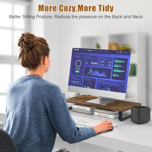Ywin Monitor Stand Riser for Desk, Computer Monitor Stand Laptop Riser Stand Desk Wood & Steel, Underneath Storage for O