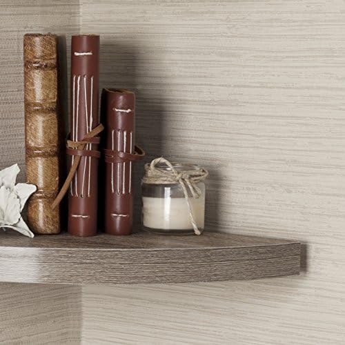 Danya B. Small Floating Wall Mount Laminate Wood Corner Wall Radial Shelves (Set of 2) (Weathered Oak)