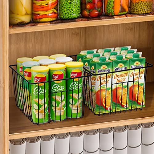 SANNO Freezer Storage Baskets, Pantry Storage Wire Basket Organizer Bins Refrigerator Bin with Built-in Handles for Cabi