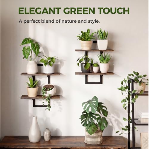 Bamworld Floating Shelves for Wall Planters Indoor Wall Decor, 2 Pack Brown