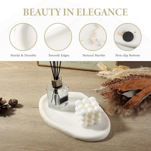 Koville Luxurious White Marble Vanity Tray, Cloud Shape Serving Stone Key Tray for Home Decor, 10"x7" Bathroom Marble St