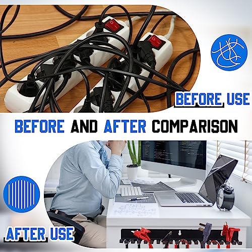 Geetery 4 Pcs Wall Mountable Cable Hanger Cord Rack Organizer Black Holder with 19 Cable Slots Width from 5.5 to 9.5mm f