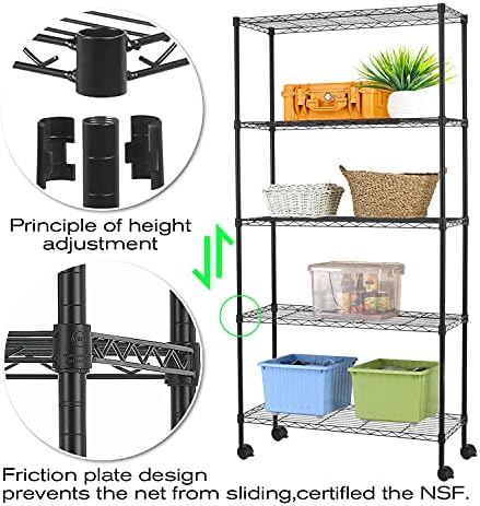 HCY 5-Tier Shelving Unit Storage Shelves with Wheels 60inx30inx14in