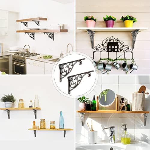 Shelf Brackets 8 Inch 4PCS Heavy Duty Antique Weathered Nickel Wall Bracket Baroque Kitchen Decorative Rack Shelves, Inc