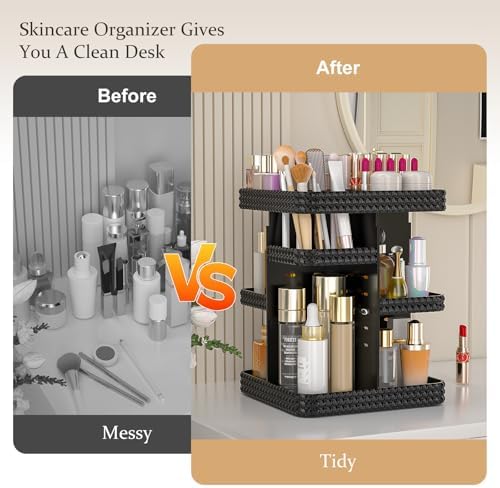 Rotating Makeup Organizer with Makeup Brush Holder,Large Capacity Perfume Organizer for Vanity Countertop,Acrylic Skinca