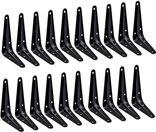 20 Pack Shelf Brackets 4 x 3 Inch, Heavy Duty Black Metal Floating Shelf Bracket, Rustic Farmhouse Decorative Iron L Bra