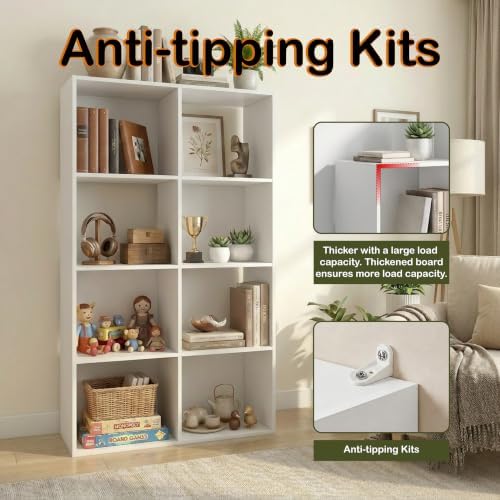 WannabeMyself【Easy Assembly】 8 Cube Storage Organizer with Anti-Tipping Kits,Reversible Open Back Book Shelf, Bookcase f