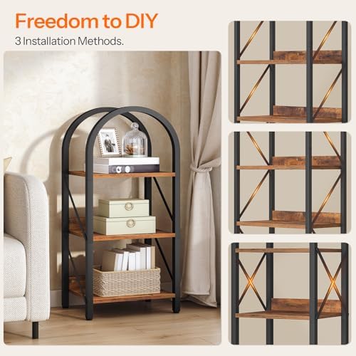 HOOBRO Bookshelf, 3-Tier Arched Bookshelf, Industrial Bookcase with Metal Frame, Book Shelf Storage Organizer for Living