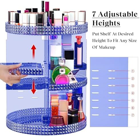 360 Large Rotating Makeup Organizer Countertop, Blue Acrylic Makeup Organizers, Organizador De Perfumes, 7 Layers Large 