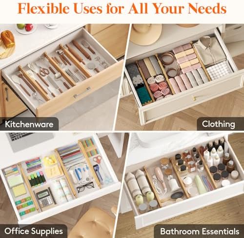Lifewit 2.4" Kitchen Drawer Dividers, Adjustable Bamboo Drawer Organizers