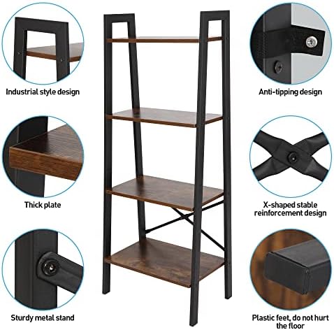 ZENY 4-Tier Bookshelf, Ladder Bookcase, Multifunctional Ladder-Shaped Plant Flower Stand Rack Bookrack Storage Shelves (