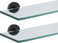 JQK Bathroom Glass Shelf Black, Tempered Glass Shower Storage 12 by 5 inches, 304 Stainless Steel Matte Black Wall Mount 2 Pack, TGS101L12-PB-P2