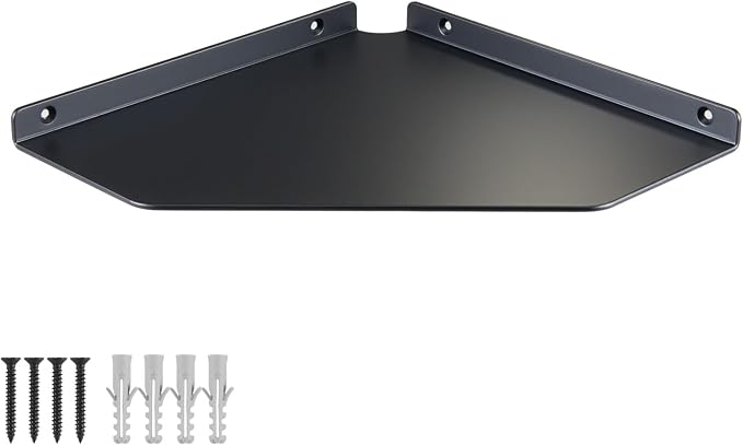 10 Inch Black Floating Corner Shelf Wall Mounted, Large Triangle Shelf for TV Box, Router, Speakers, Wine & Trophies