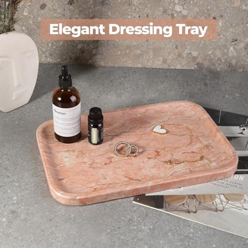 Karibiber Marble Vanity Tray, Bathroom Tray for Countertop, Decoration Dresser Organizer, Perfume, Jewelry Holder, Red S