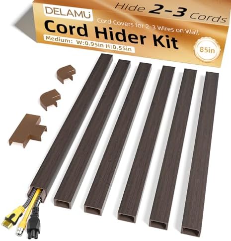 Delamu Cord Hider, 85in Cord Covers for 2-3 Wires on Wall, Self-Adhesive Cable Hider, PVC Wire Hiders Wire Covers for TV