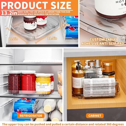 Yieach Clear Refrigerator Lazy Susan Turntable,11.9''x10.2'',Square Fridge Turntable Organizer,Large Rotating Fridge Tra