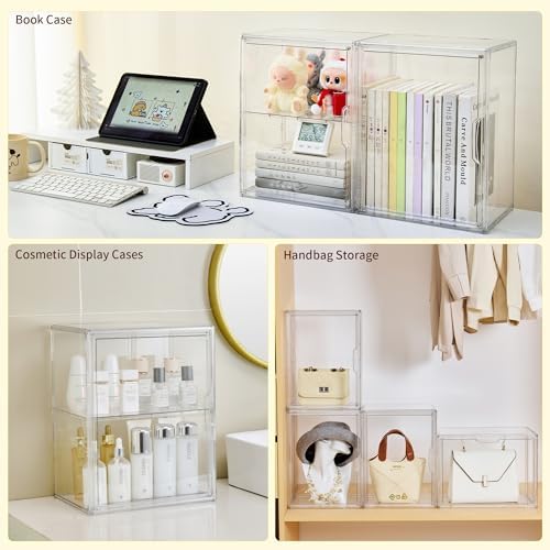 LXLXXL 2 Tiers Clear Acrylic Display Case with Removable Shelf for Figures