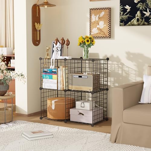C&AHOME Wire Cube Storage,4-Cube Storage Organizer Metal, Wire Grids, Black