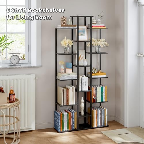 5 Tier Narrow Bookshelf, Tall Skinny Bookshelf, Slim Open Bookcase Corner