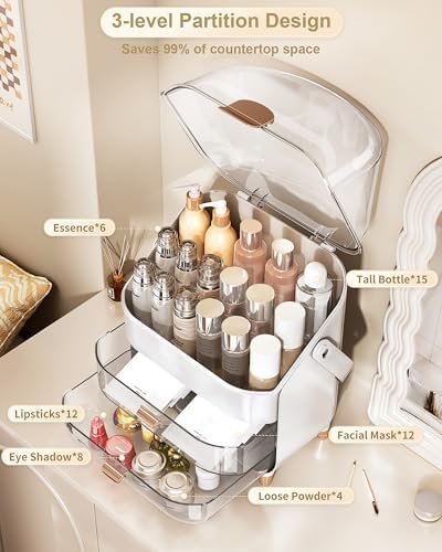 Anylady Makeup Organizer Countertop, Skincare Holder Bathroom Counter Organizer, Storage Box Cosmetic Display Cases, Tee