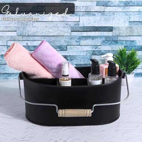 Alpha Living Home Flatware Caddy Black 4 Compartment Metal Cutlery Holder