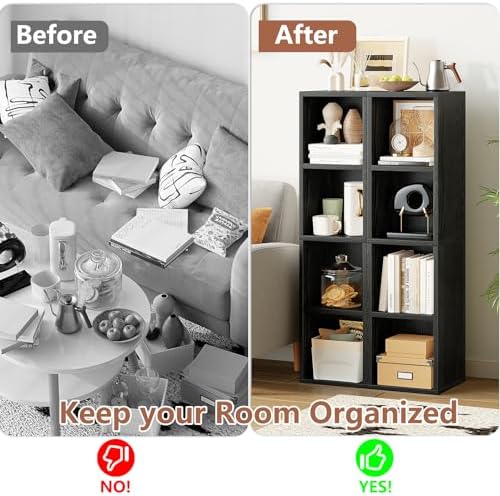 ALISENED 45.6" Tall Narrow Bookshelf,4 Shelf Wooden Corner Bookcase,Modern Skinny Cubes Storage Organizer Display Shelvi