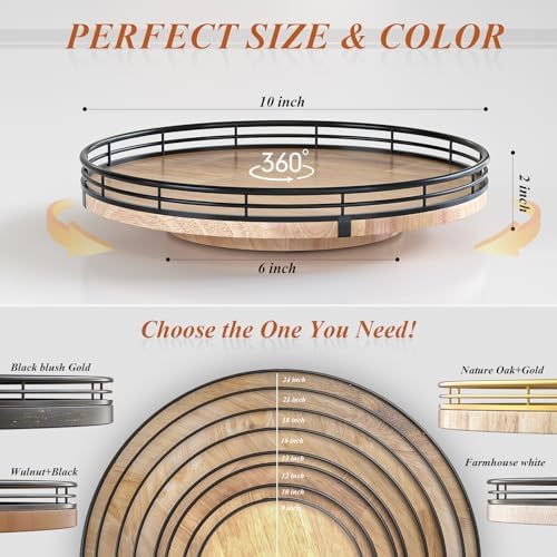 AMH 10-Inch Farmhouse Oak Lazy Susan Organizer for Cabinet