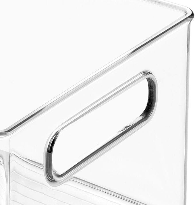 mDesign Plastic Bathroom Storage Container Bins w/ Handles - Closet, Cabinet, Vanity, Cupboard Shelf Organization, Hair Tools Accessory Organizer - Ligne Collection; Clear, 14.6x8.1x6 (Pack of 4)