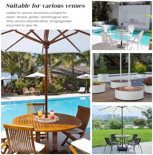 12" Lazy Susan with Umbrella Hole for Outdoor Patio Table - 360° Rotation Iron Turntable Organizer for Beach Umbrellas P