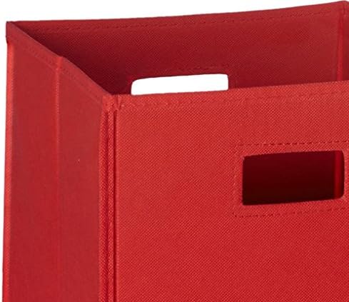 RiverRidge Folding Storage Bins - 2-pack of 10in Tall Red Cubes | Fabric Bins, Set of 2 Storage Cubes, Cut-out Handles, Playroom Closet Organizer, Collapsible Cubby with Bottom Board Insert
