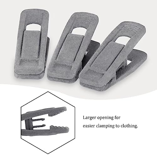 Tinfol Gray Velvet Hanger Clips 24 Pack, Non-Slip Flocked Clips for Pants, Skirts, Suits - Strong Finger Clips with Large Opening, Perfect for Slim-Line Velvet Hangers