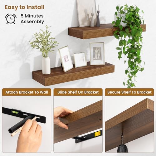 Fun Memories Floating Shelves Bathroom for Wall Mounted Shelves, 20 Inch Wood Shelf Set of 2, Home Storage & Display Dec
