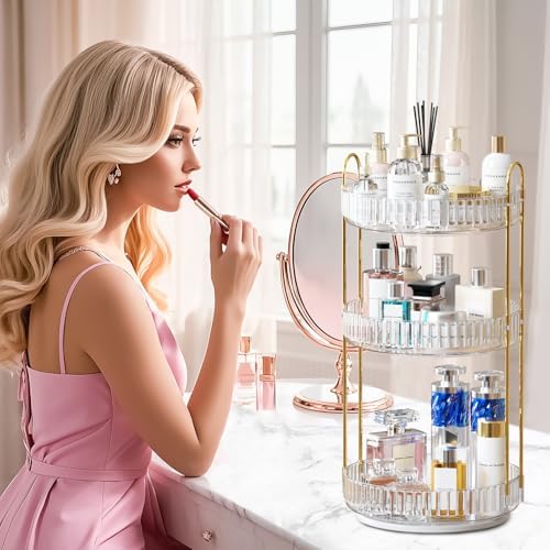 GTI 360°Rotating Makeup Organizer, 3 Tier Large Capacity Perfume Cosmetics Skincare Vanity Organizers,Bathroom Counter O