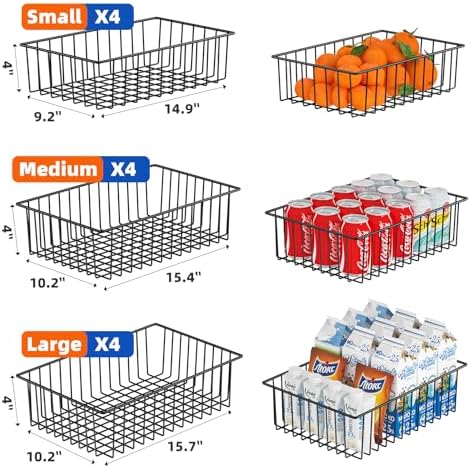 Simple Trending 12 Pack Extra Large Wire Storage Baskets, Black